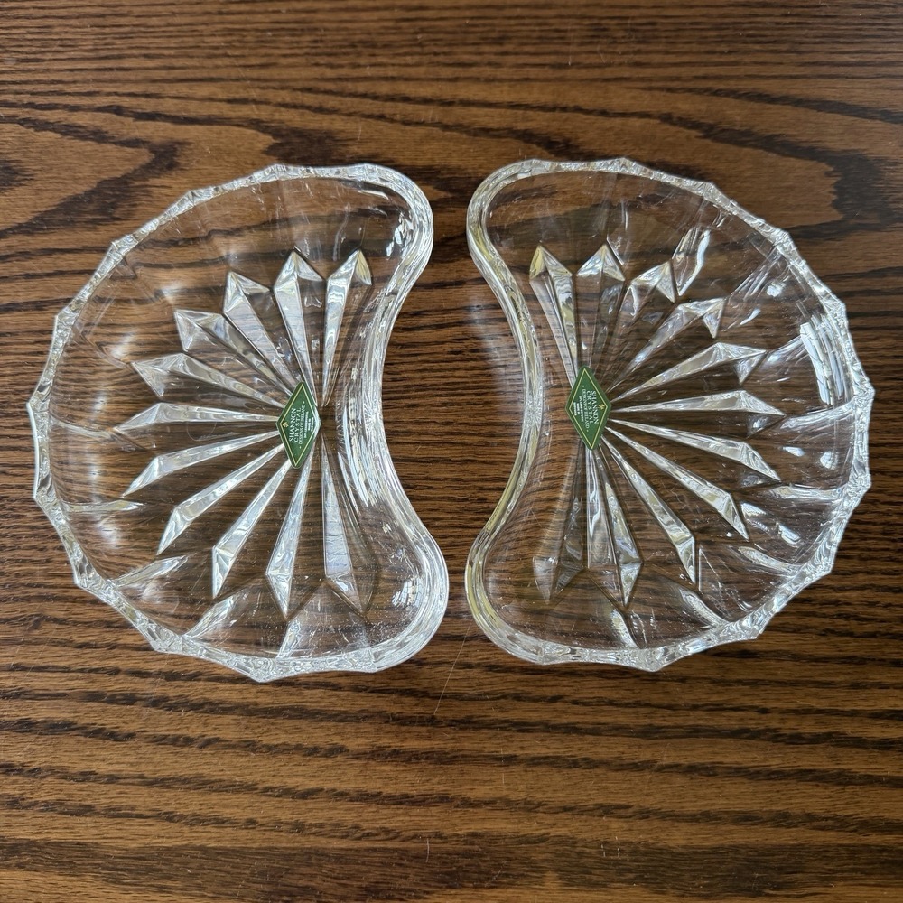 Shannon Crystal Designs of Ireland Handcrafted Crystal 7" Crescent Dish Set Of 2